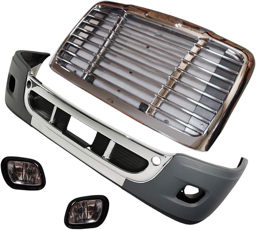 QSC Complete Chrome Bumper Fog Light Grille Set for Freightliner Cascadia 08-16