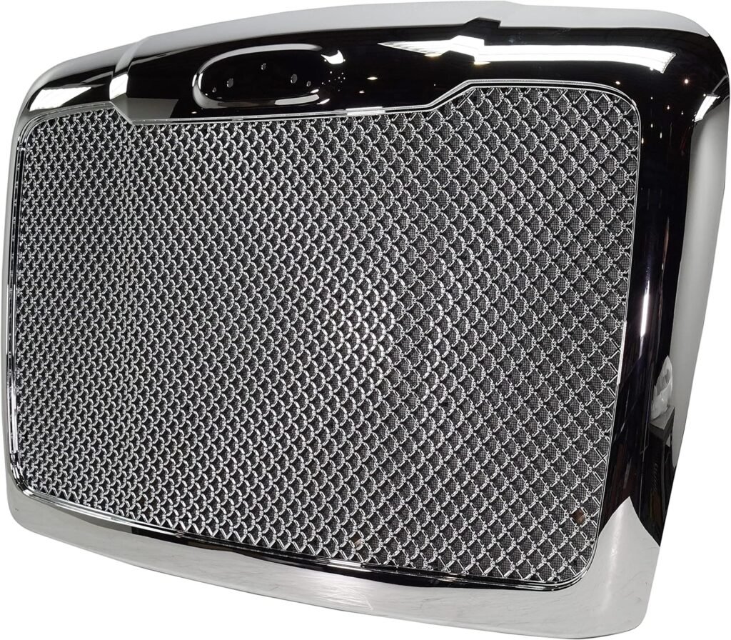 Evan Fischer Grille Assembly Compatible with 2008-2017 Freightliner Cascadia, Chrome, Mesh Insert, With Bug Screen