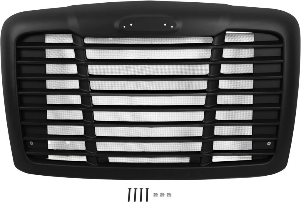 KUAFU Front Grill Compatible with 2008-2017 Freightliner Cascadia A17-19112-000 A17-15624-003 Bumper Upper Hood Grille W/Bug Screen Painted Black
