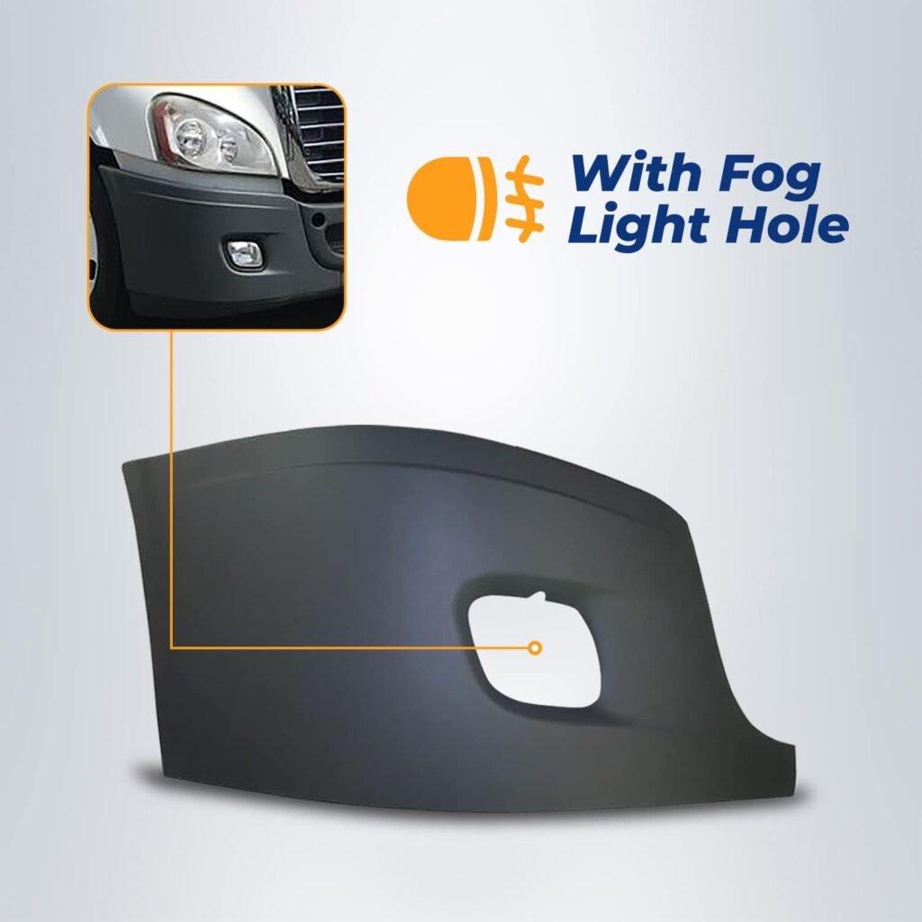 Torque Freightliner Cascadia Right Bumper Cover Replacement (with Fog Light Hole) for 2008-2017 Semi Trucks Passenger Right Side RHD (TR071-R)