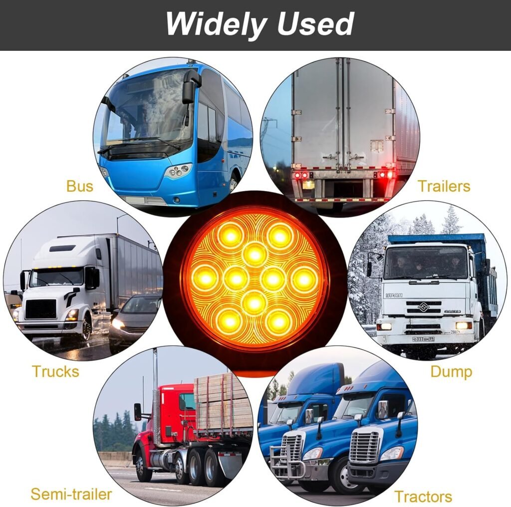 12 Pcs 4 Inch Round LED Trailer Tail Lights, 10 LED Trailer Marker Lights Waterproof 12V Brake Stop Turn Lights Sealed Flush Mount for Truck Trailer RV Boat (Red, White)