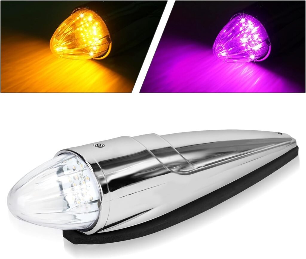 1PC 21 LED Dual Color Cab Marker Light, Clear Lens Chrome Torpedo Cab Marker Roof Running Top Lights, Replacement for Heavy Duty Trucks Kenworth Freightliner Peterbilt International Mack, Amber/Green