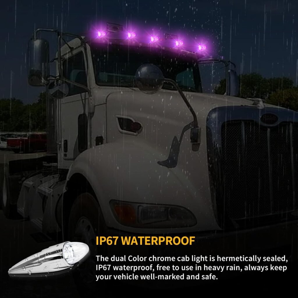 1PC 21 LED Dual Color Cab Marker Light, Clear Lens Chrome Torpedo Cab Marker Roof Running Top Lights, Replacement for Heavy Duty Trucks Kenworth Freightliner Peterbilt International Mack, Amber/Green