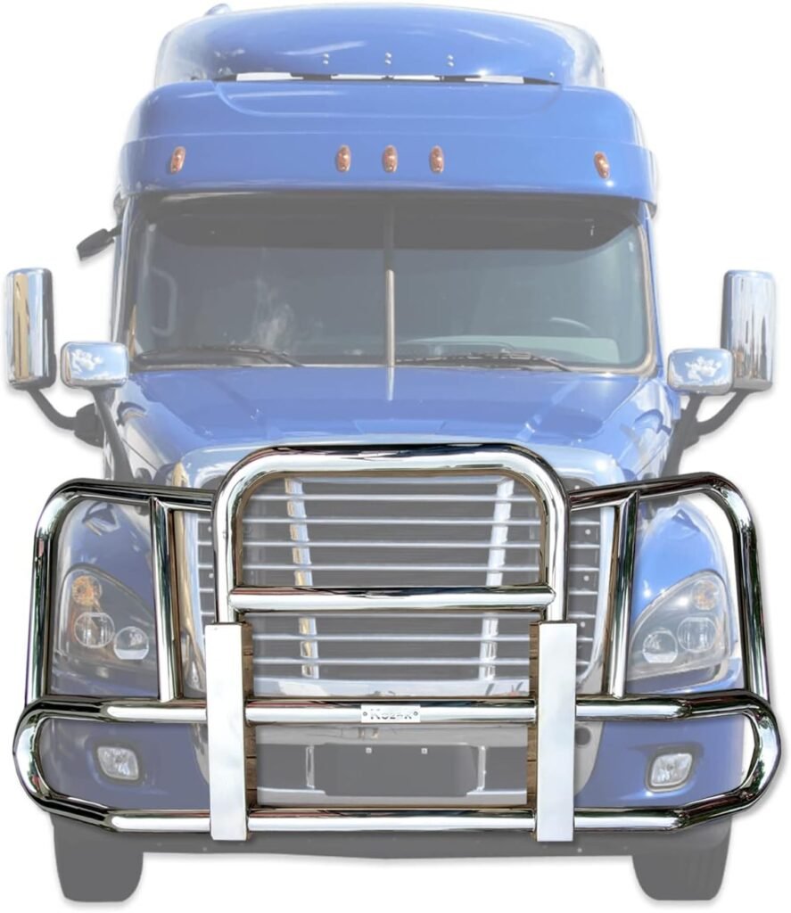 Freightliner Cascadia 2008-2017 Front Grille Deer Moose Brush Bumper Guard Large Square Plus Freightliner Logo, 4X 6 20 LED Headlights, 2X Wipers, License Plate Holder and Frame, KOZAK Vest