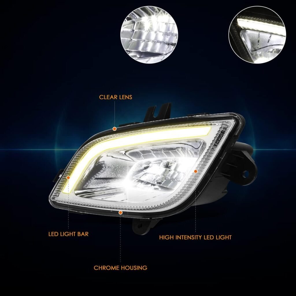 Front Bumper Full LED Fog Lights Lamps Compatible with Freightliner Cascadia 18-22,Chrome Housing