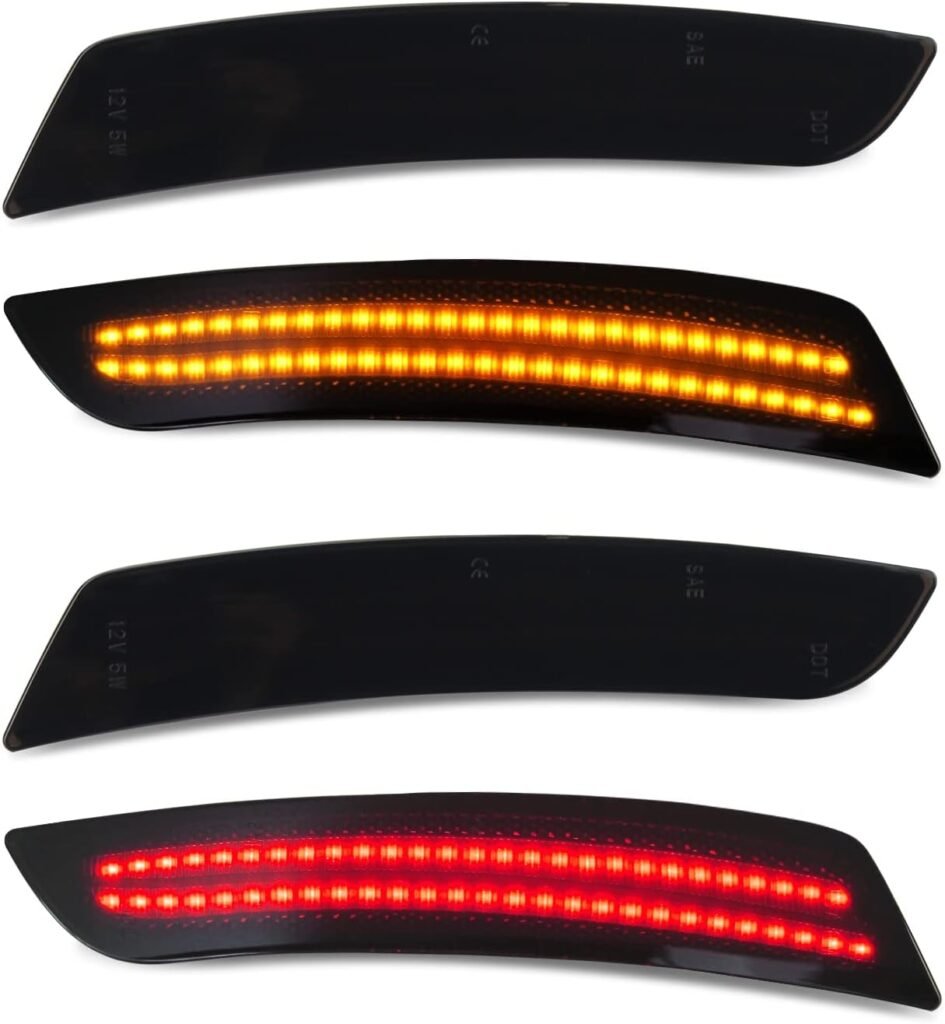 LED Bumper Side Marker Reflectors Lights Dual Rows Amber Red Fit for 2016-2023 Chevrolet Camaro,2014-up Cadillac CTS,2015-up Cadillac ATS,Front Rear Side Fender Bumper Marker Light,Pack of 4
