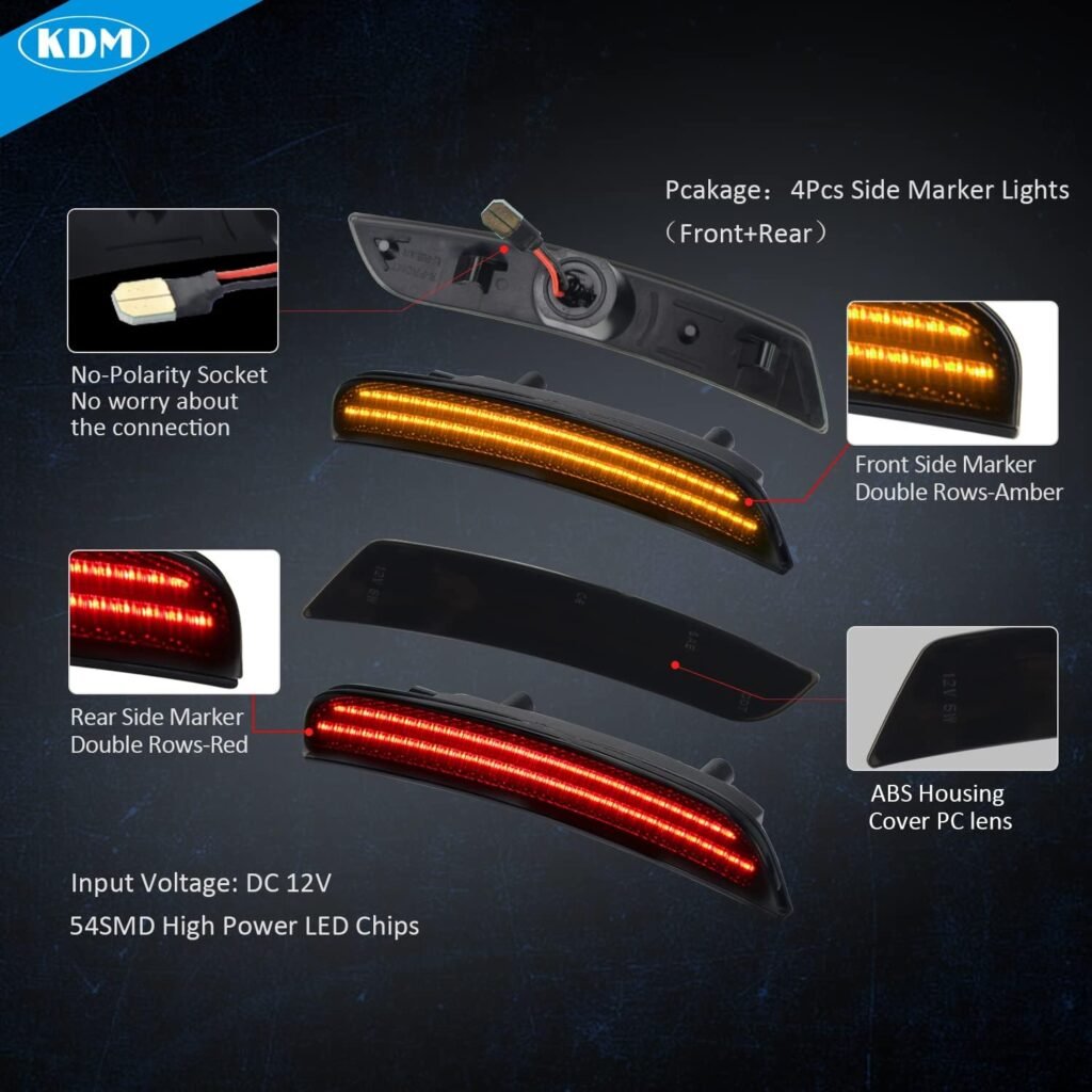 LED Bumper Side Marker Reflectors Lights Dual Rows Amber Red Fit for 2016-2023 Chevrolet Camaro,2014-up Cadillac CTS,2015-up Cadillac ATS,Front Rear Side Fender Bumper Marker Light,Pack of 4