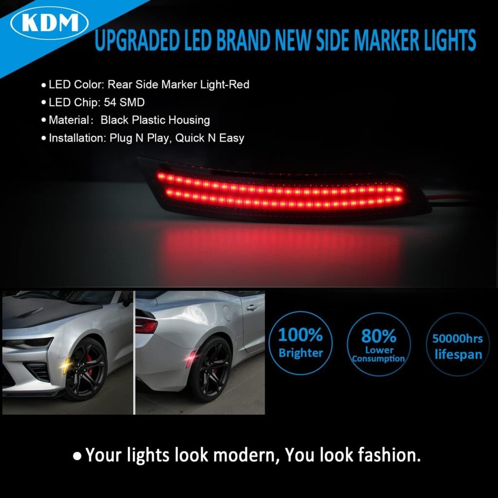 LED Bumper Side Marker Reflectors Lights Dual Rows Amber Red Fit for 2016-2023 Chevrolet Camaro,2014-up Cadillac CTS,2015-up Cadillac ATS,Front Rear Side Fender Bumper Marker Light,Pack of 4